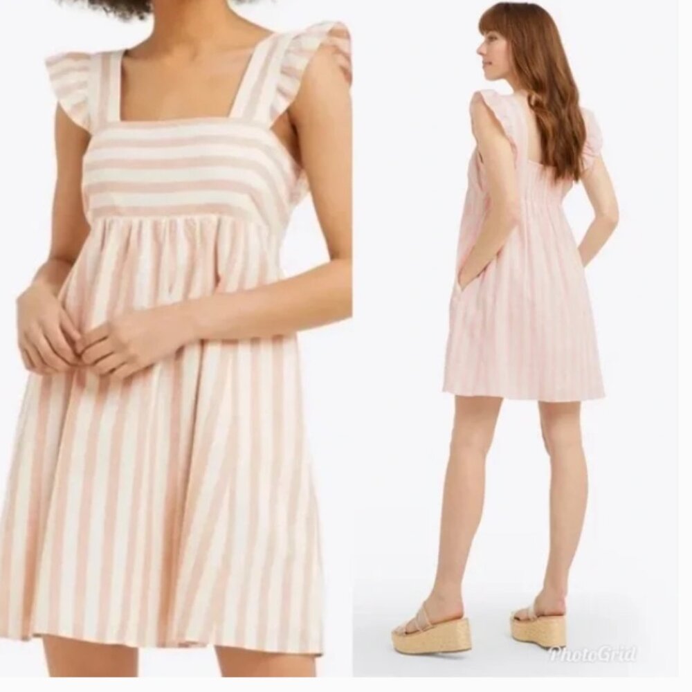 Draper James Maddie Babydoll Dress Pink Cabana Stripe Linen Blend‎ Preppy sz XL